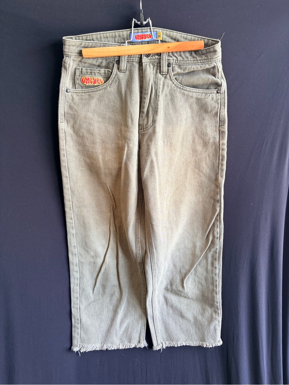 Empyre Men's Straight Jeans in Olive Green with Raw Hem